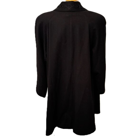 Vintage Alorna Coat Womens XL / 1X Black Wool Embroidered Open Front USA 60s - Picture 4 of 8
